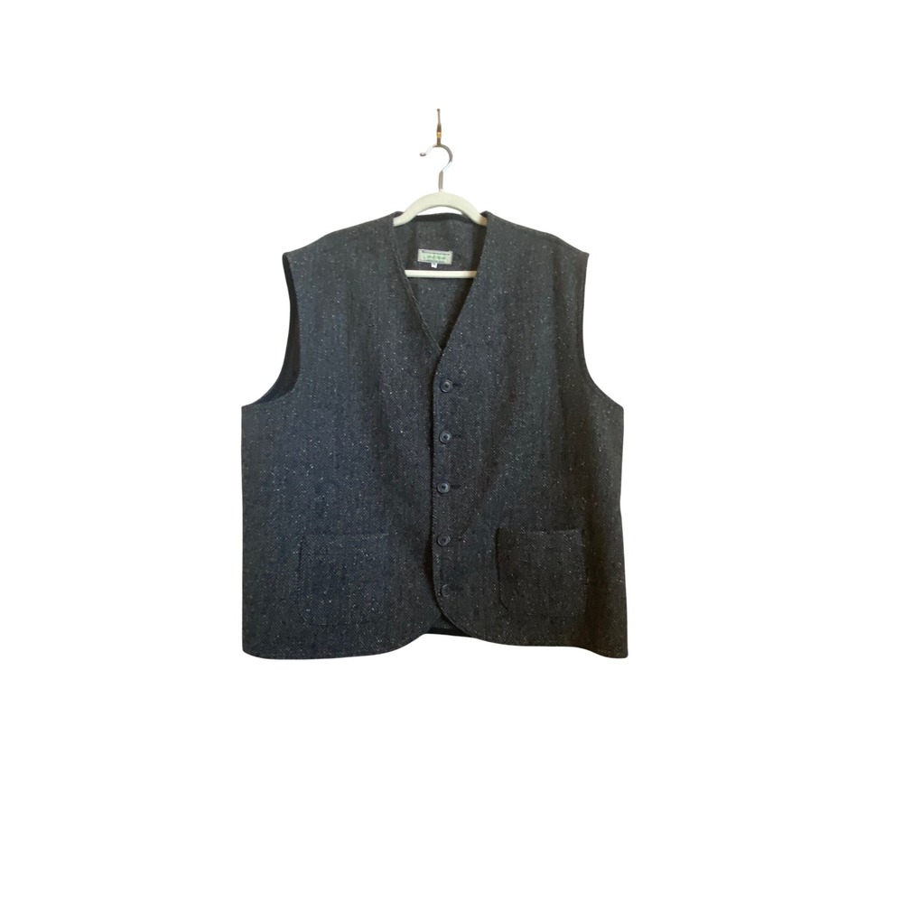 Jimmy Hourihan Donegal Tweed Wool Vest XXL Charcoal Grey Herringbone Ireland